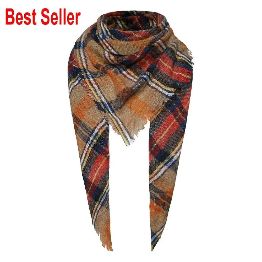 Triangle Knitted Scarf Warm Winter Wrap Soft Plaid Classic Chic Accessory
